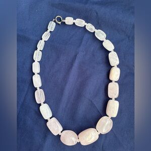 Natural Rose Quartz Beaded Necklace - Pink Gemstone Statement Necklace
